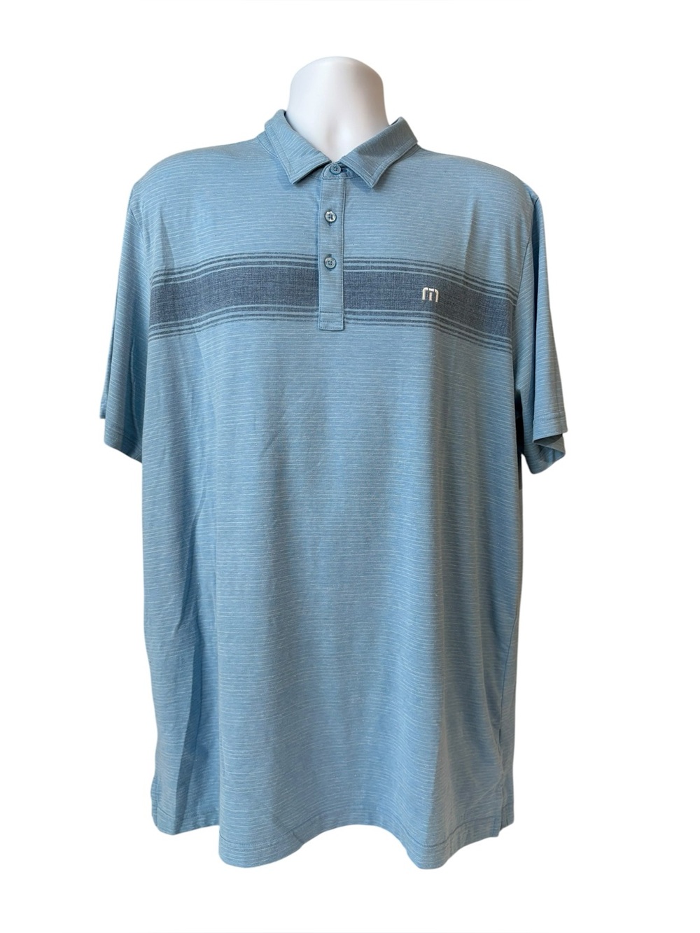 Travis Mathew Men’s Light Blue Striped Golf Polo Shirt XXL